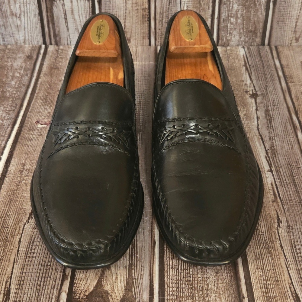 Sz 9.5 D Mens Florsheim Black Woven Leather Cushioned Loafers Shoes Worn 1X
